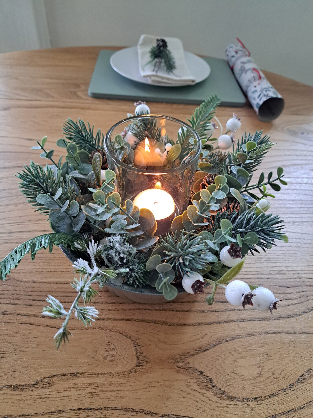 Artificial Christmas Table Centerpiece Foliage With Cones Etsy