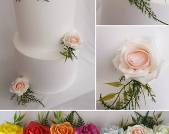 Single faux rose cake spray with greenery - White Blush Yellow Orange Coral Baby blue Pink Lilac Purple Peach Rainbow