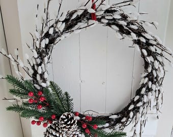 Berry and cone wreath artificial 40cm Christmas door wreath