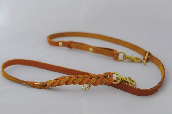 Fat leather leash pink 2 times adjustable