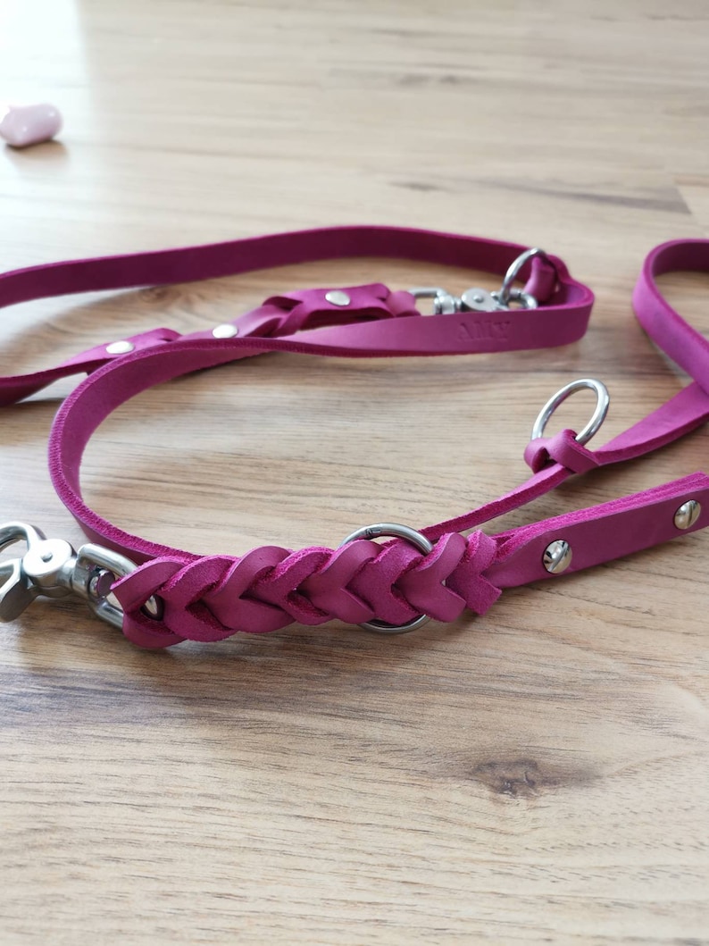 Fat leather leash pink 2 times adjustable