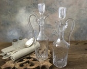 Antique cruet set, 2 French antique oil vinegar matching set, Cruet bottles set, Oil vinegar glass bottles, Antique French Country tableware