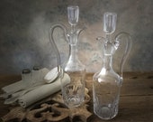 Antique cruet set, 2 French antique oil vinegar matching set, Cruet bottles set, Oil vinegar glass bottles, Antique French Country tableware