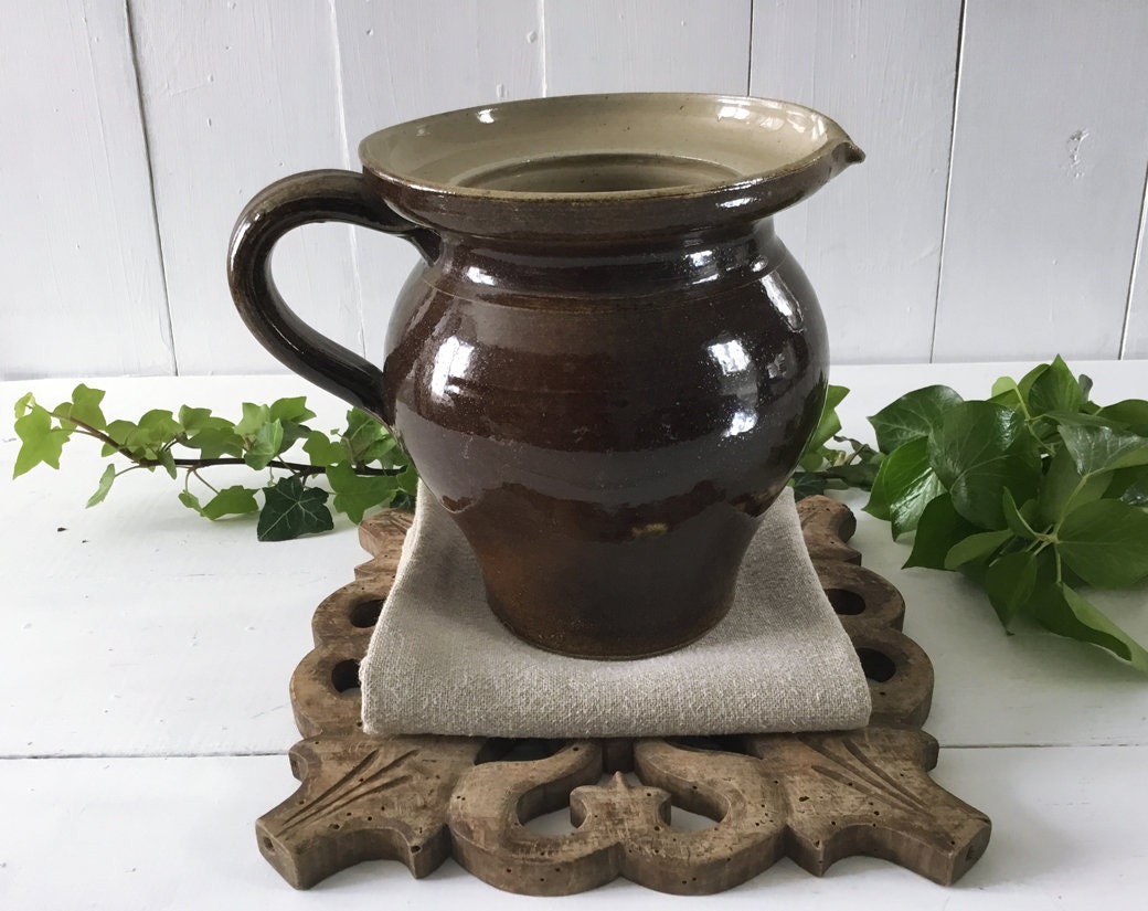 Pichet à Eau Ancien Terre Cuite, Pot Grès Vintage Français, Rustique Cuisine Decor, Decor Campagne, 