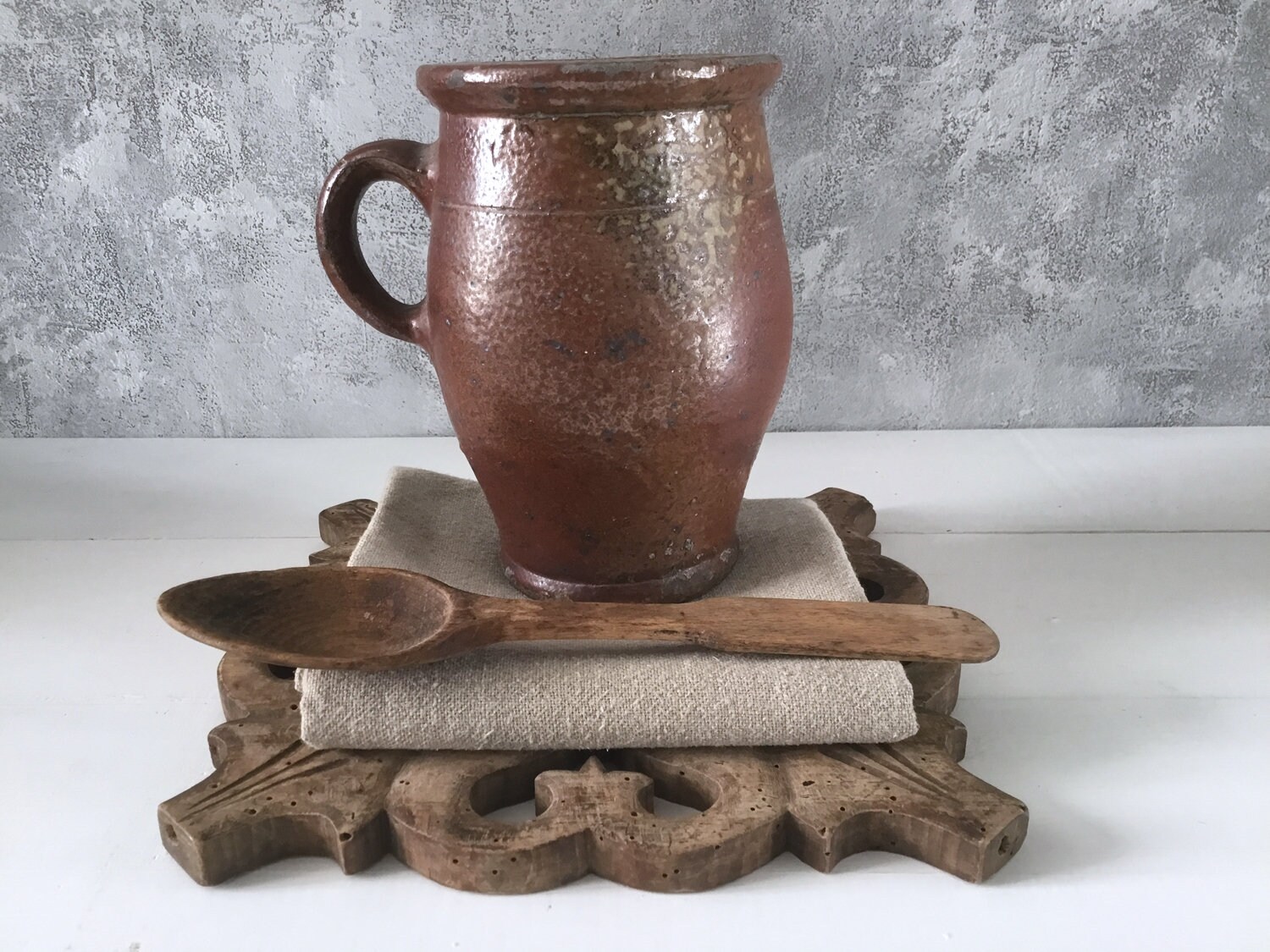 Pichet à Eau Ancien Terre Cuite, Pot Grès Vintage Français, Rustique Cuisine Decor, Decor Campagne, 