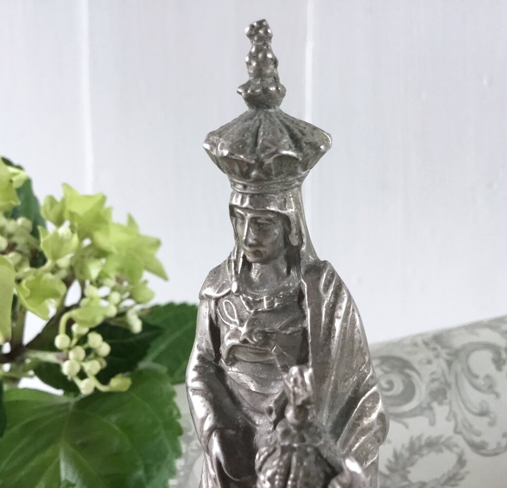 statuette Ancienne Notre Dame de Lourdes Couronnée Régule Dsr 1900, Vierge Marie Couronnée