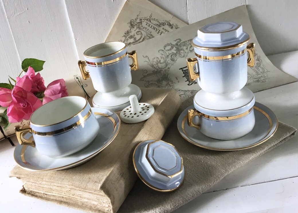 Tasse Café Thé 1920-1950, Tasses Porcelaine Limoges Vintage, Bordure Dorée, Faïence de Collection, C