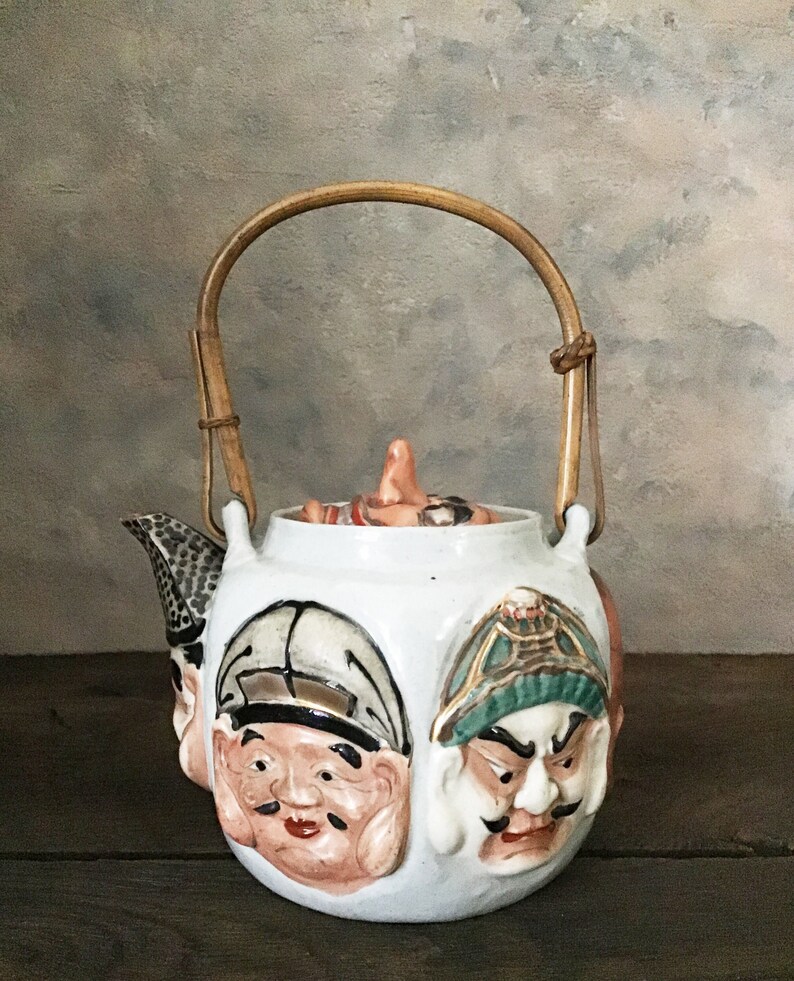 Antique Japanese Banko Ware Teapot Lucky Gods Faces Meiji Etsy