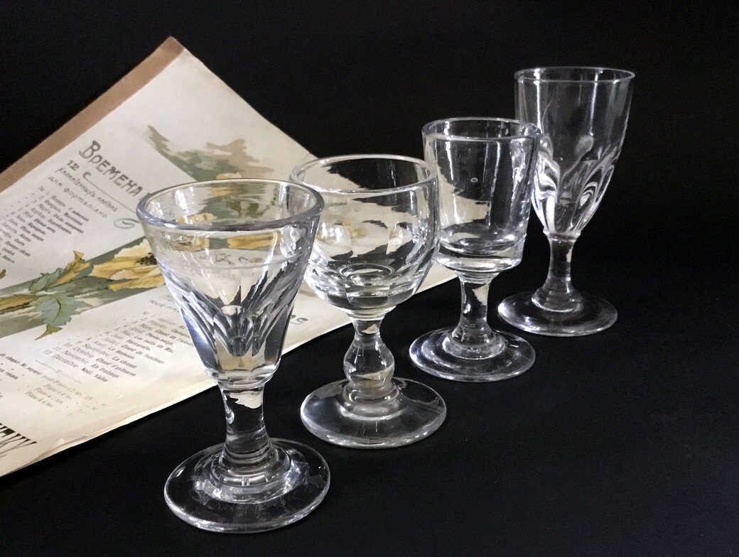 Hand blown shot glass 4 pedestal glasses 1900s liquor hand Etsy