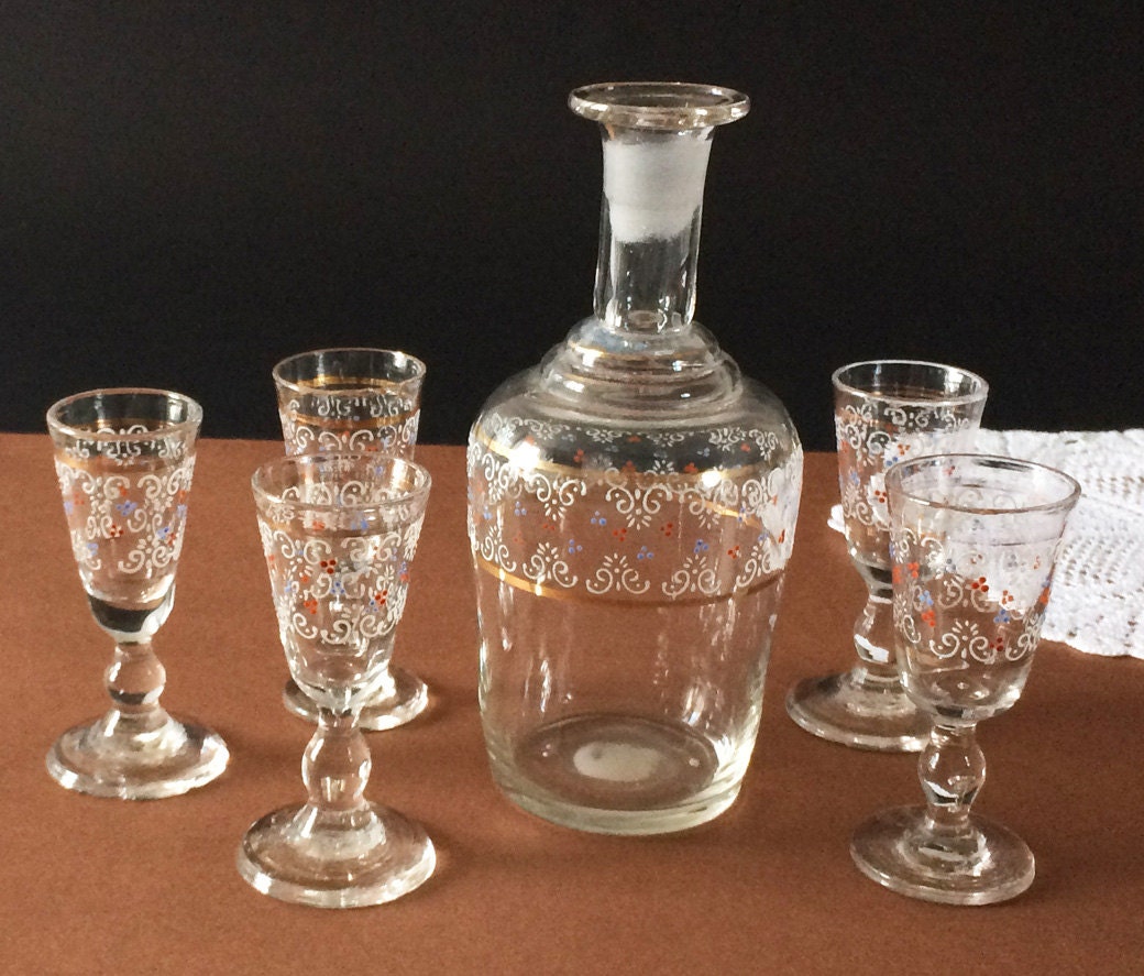 Drink & Barware Kitchen & Dining Cordial Set collectible glass bottle gift, Wine Bottle VINTAGE