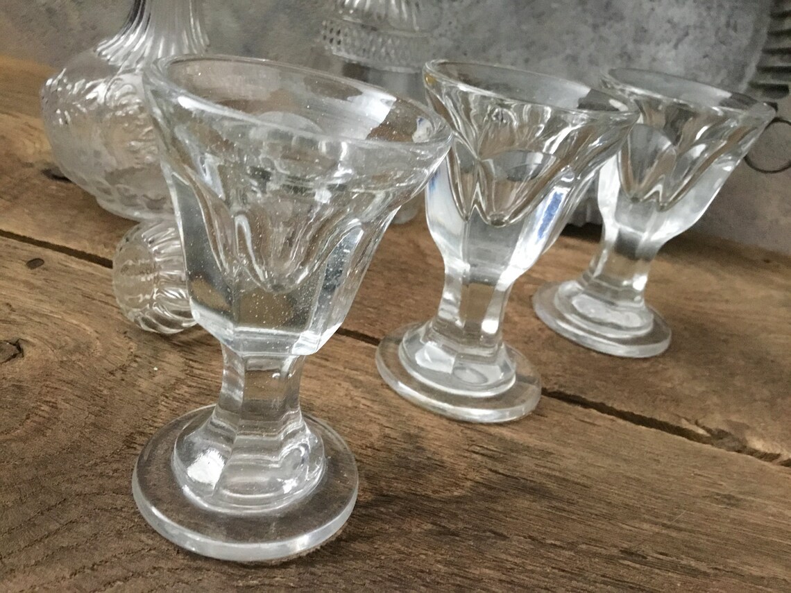 Antique Shot Glasses 3 Hand Blown Glasses Pedestal Glasses Etsy