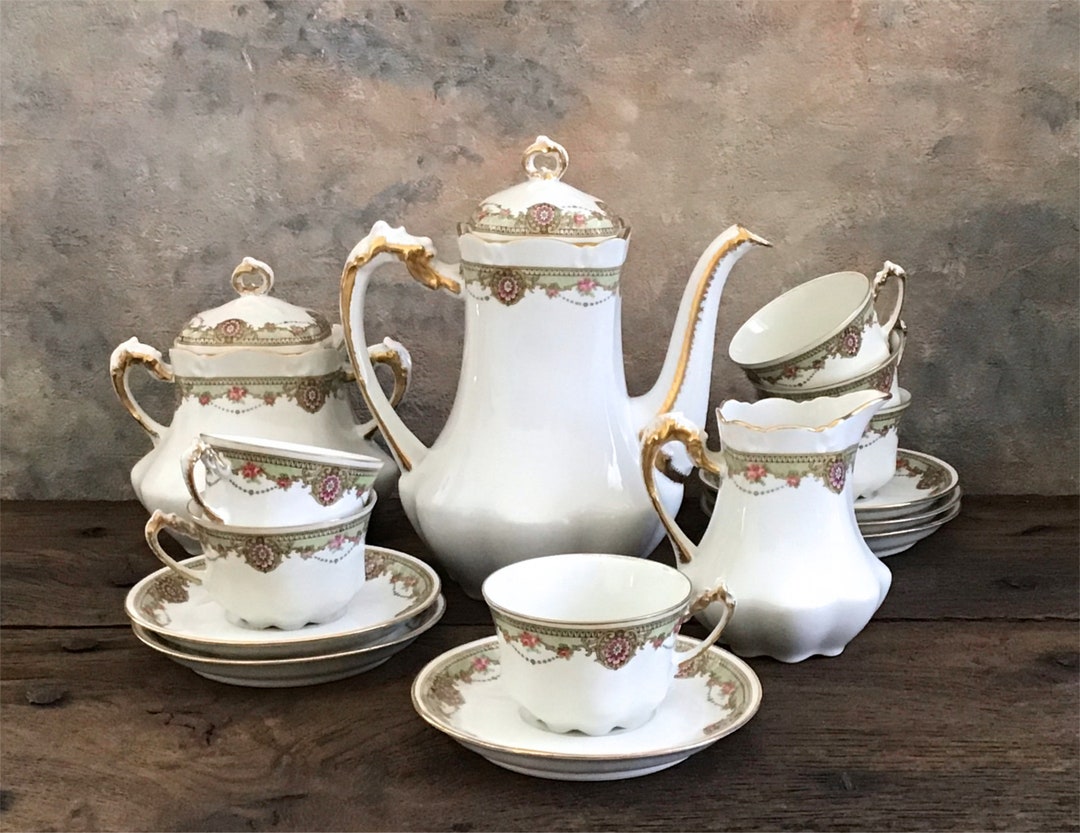 Limoges Porcelain Coffee Set, French Antique Art Nouveau Coffee or Tea
