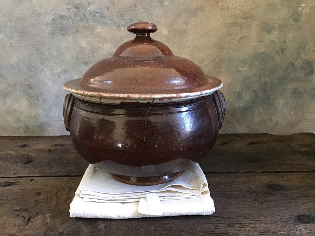 Antique Stoneware Cooking Pot, French Antique Sandstone Pottery 1850
