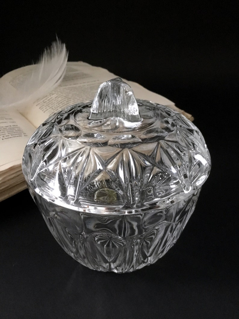 Glass powder jar 1950's French vintage Glass powder jar 1950's French vintage