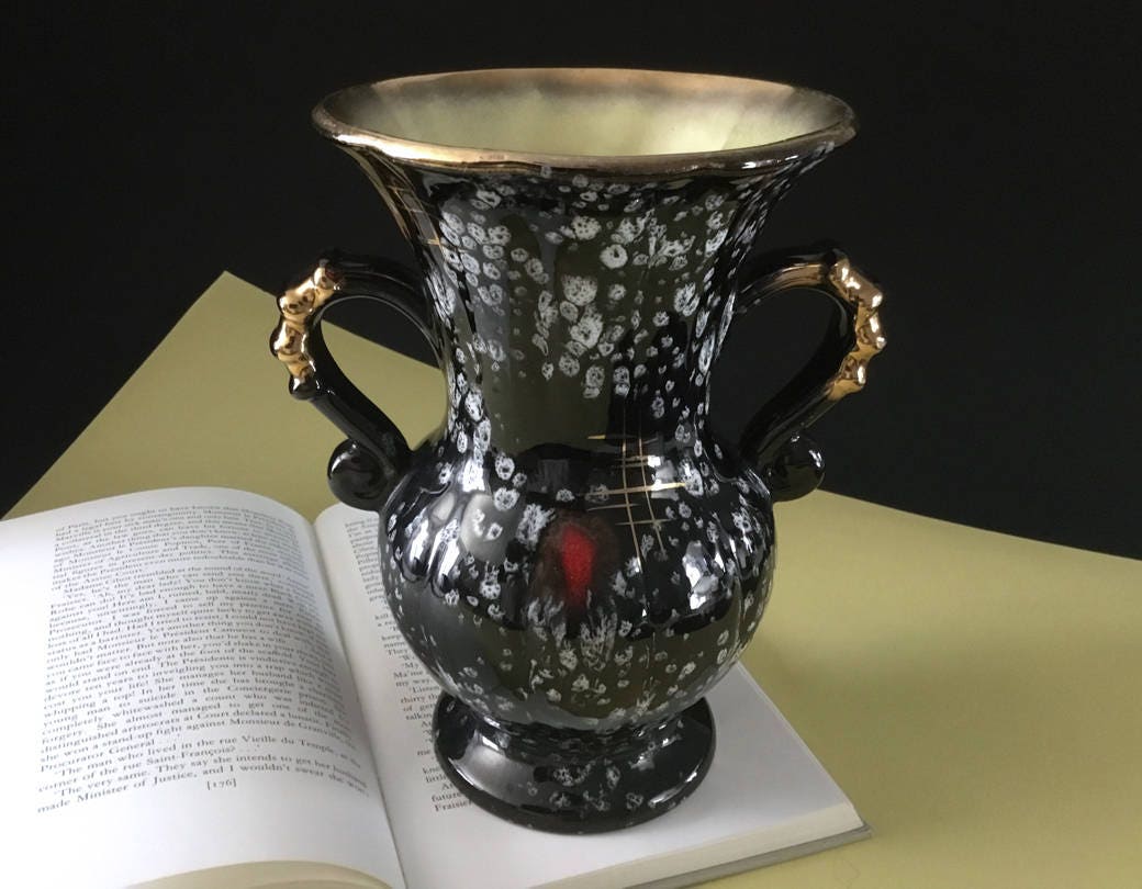 Vase Céramique West Germany 1960, Vase Noir Allemagne de L'est, Décor Vintage,