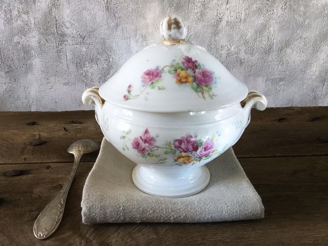 Antique French Tureen, Individual Small Porcelain Tureen Limoges, 1800