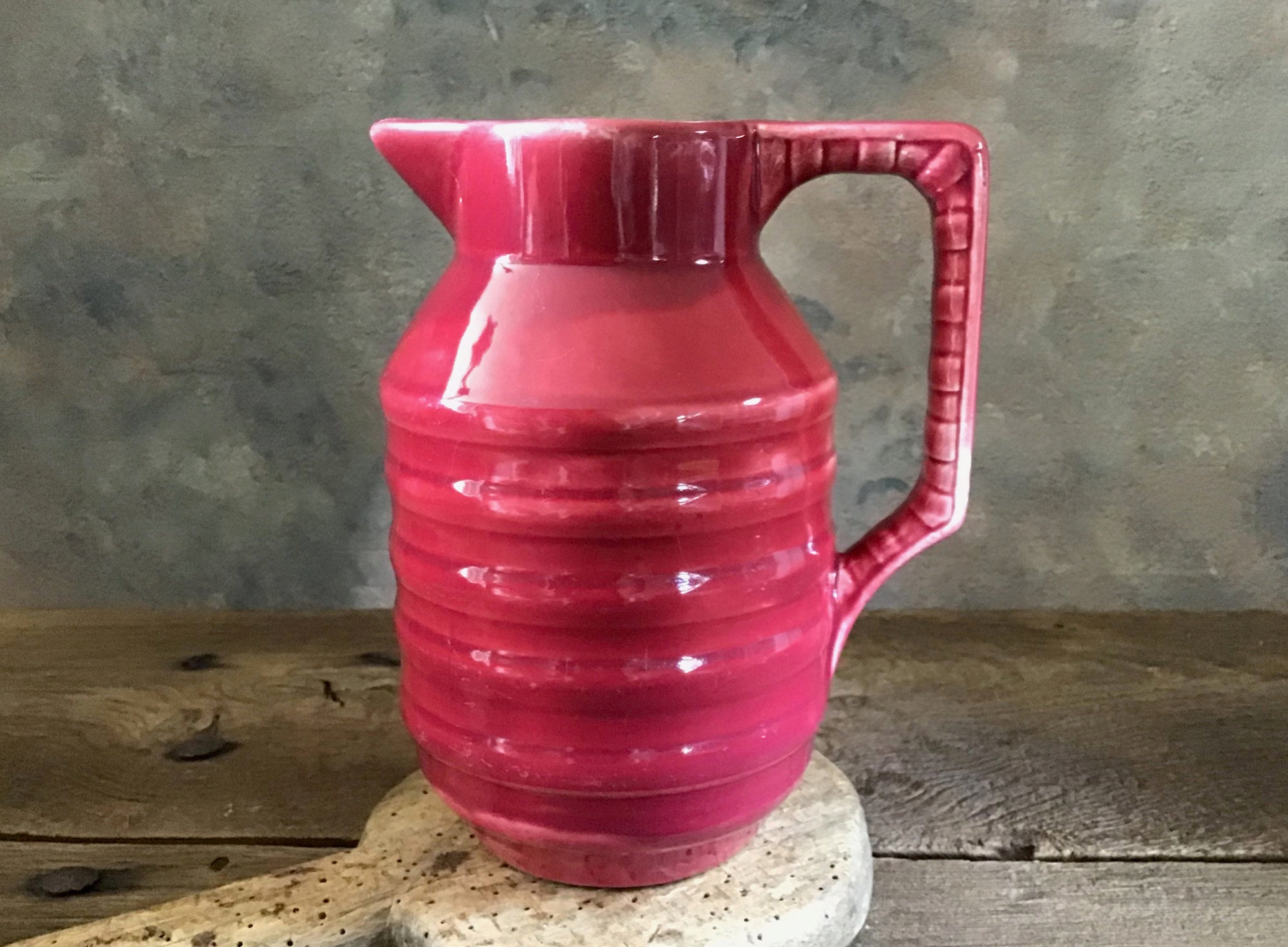 Pichet Céramique Rouge, Pichet Faïence Onnaing, Décor de Cuisine Française Rustique, Broc Ancien, Va