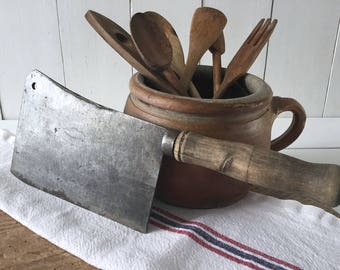 Butcher meat cleaver, Antique French steel chopper, kitchen utensil, rustic French vintage butcher knife, French country decor, Chef Knife