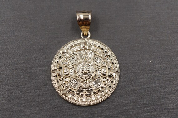 Massiver 10k Gelbgold Azteken Kalender Medaillon Anhänger 3,2