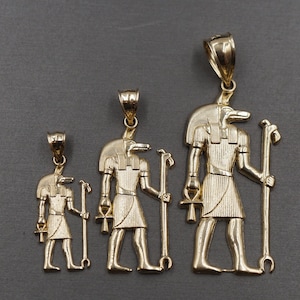 10K Solid Yellow Gold Egyptian GOD of the Dead Anubis Charm Pendant. 3 Sizes