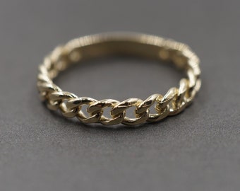 10K Solid Yellow Gold 3.5MM Cuban Curb Link Band Ring.
