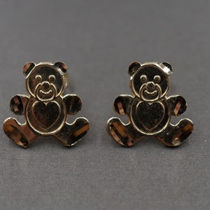 10K Solid Yellow Gold Diamond Cut 0.55&quot; Teddy Bear Stud Earring.
