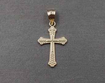 10K Yellow Gold Leaf Design Crucifix Cross Pendant (25.7 mm)