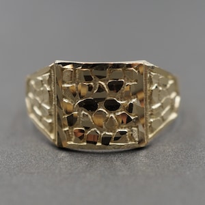 10K Solid Yellow Gold 9MM Square Diamond Cut Shine Golden Nugget Women Children Men Band Ring.