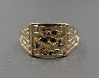 10K Solid Yellow Gold 9MM Square Diamond Cut Shine Golden Nugget Women Children Men Band Ring.