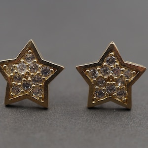 10K Solid Yellow Gold 11.5MM Star CZ Stud Earring. Men Women Children
