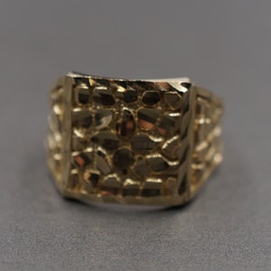 10K Solid Yellow Gold 0.5&quot; Diamond Cut Square Nugget Band Ring. Men Women Children Kid
