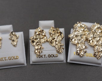 10K Solid Gelbgold Diamant geschnitten Golden Nugget Ohrstecker 3 Größen