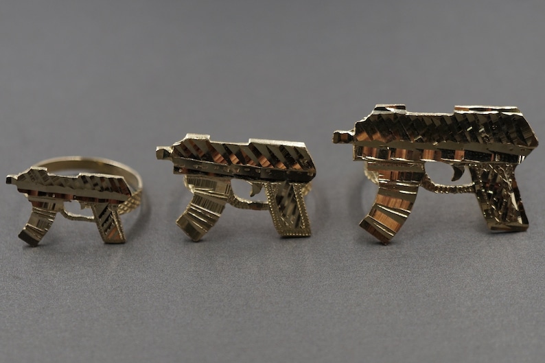 10K Solid Yellow Gold Diamond Cut UZI Gun Band Ring. 3 Sizes image 1
