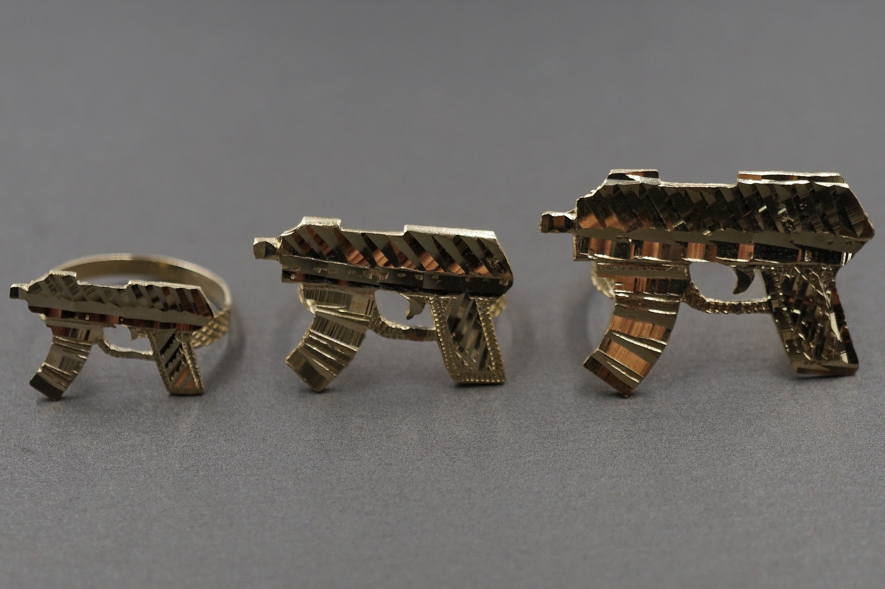 10K Solid Yellow Gold Diamond Cut UZI Gun Band Ring. 3 Sizes - Etsy, image size:3000x1997