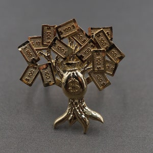 Anello da cento dollari a forma di albero dei soldi in oro giallo massiccio 10K con taglio a diamante da 1,05".