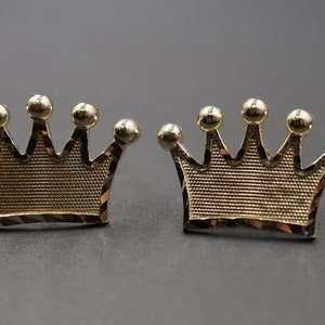 10K Solid Yellow Gold Diamond Cut 0.6&quot; Princess Queen King Crown Stud Earring. Men Women Children