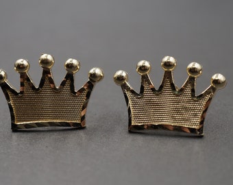 10K Solid Yellow Gold Diamond Cut 0.6" Princess Queen King Crown Stud Earring. Men Women Children