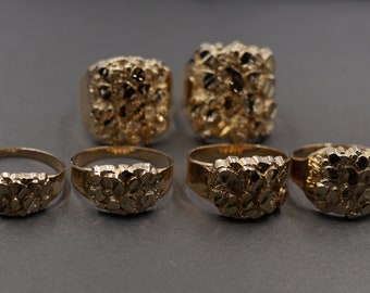 Anillo de pepita de oro amarillo de 10 quilates: banda abovedada con corte de diamante