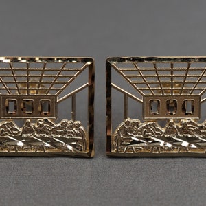 10K Solid Yellow Gold 0.8&quot; Diamond Cut Flat Rectangle Last Supper Stud Earring. Men Women