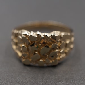 10K Solid Yellow Gold 10MM Diamond Cut Shine Nugget Band Ring. Men Women Children Boy Girl Kid