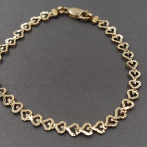 10K Solid Yellow Gold Diamond Cut 5MM Open Heart 7.25&quot; Bracelet.