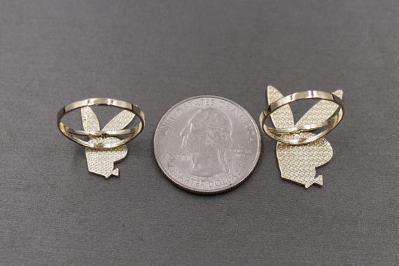 10K Solid Yellow Gold Diamond Cut Playboy Bunny Rabbit Band Ring