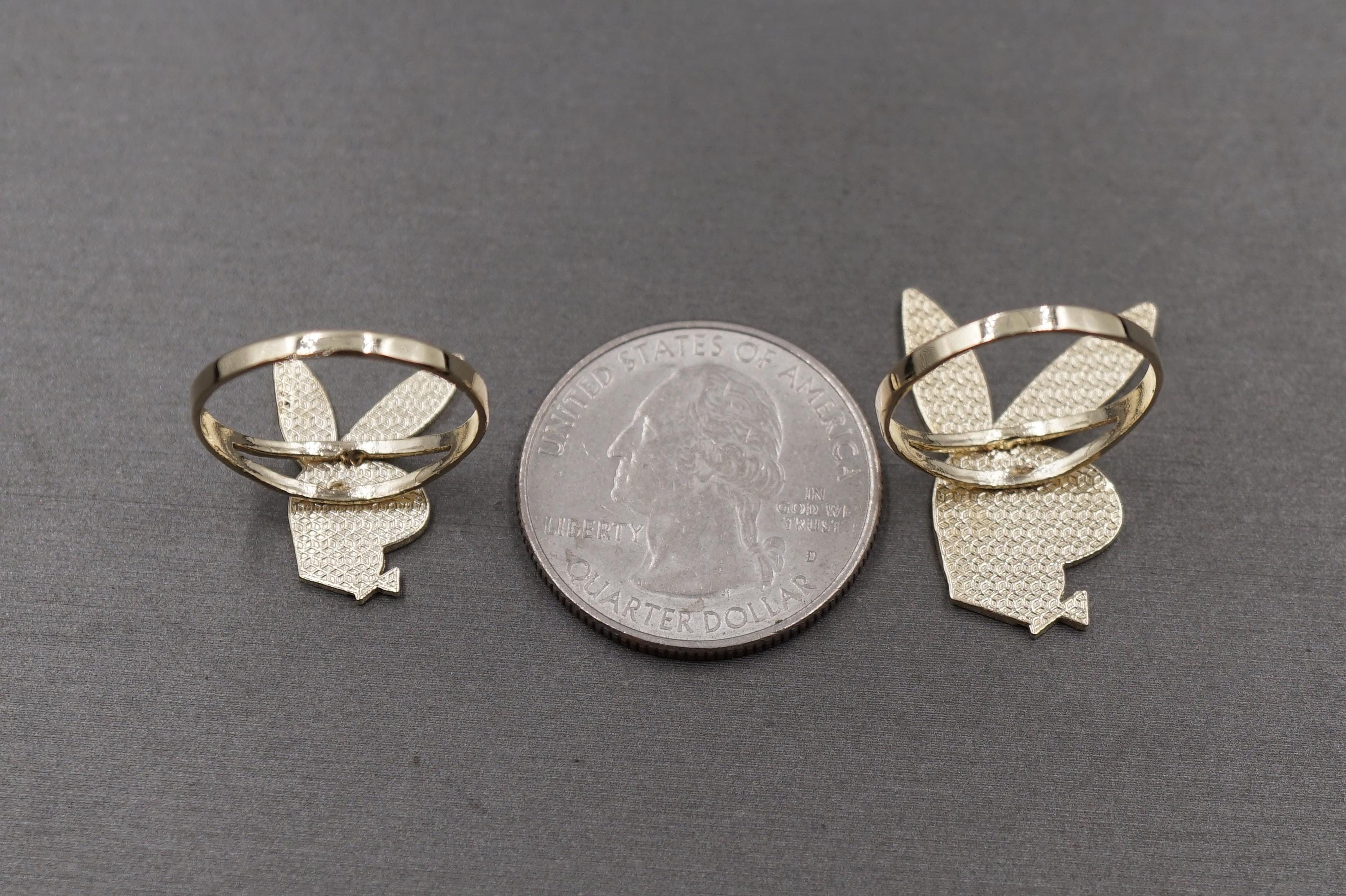 10Kソリッドイエローゴールドダイヤモンドカットプレイボーイバニー