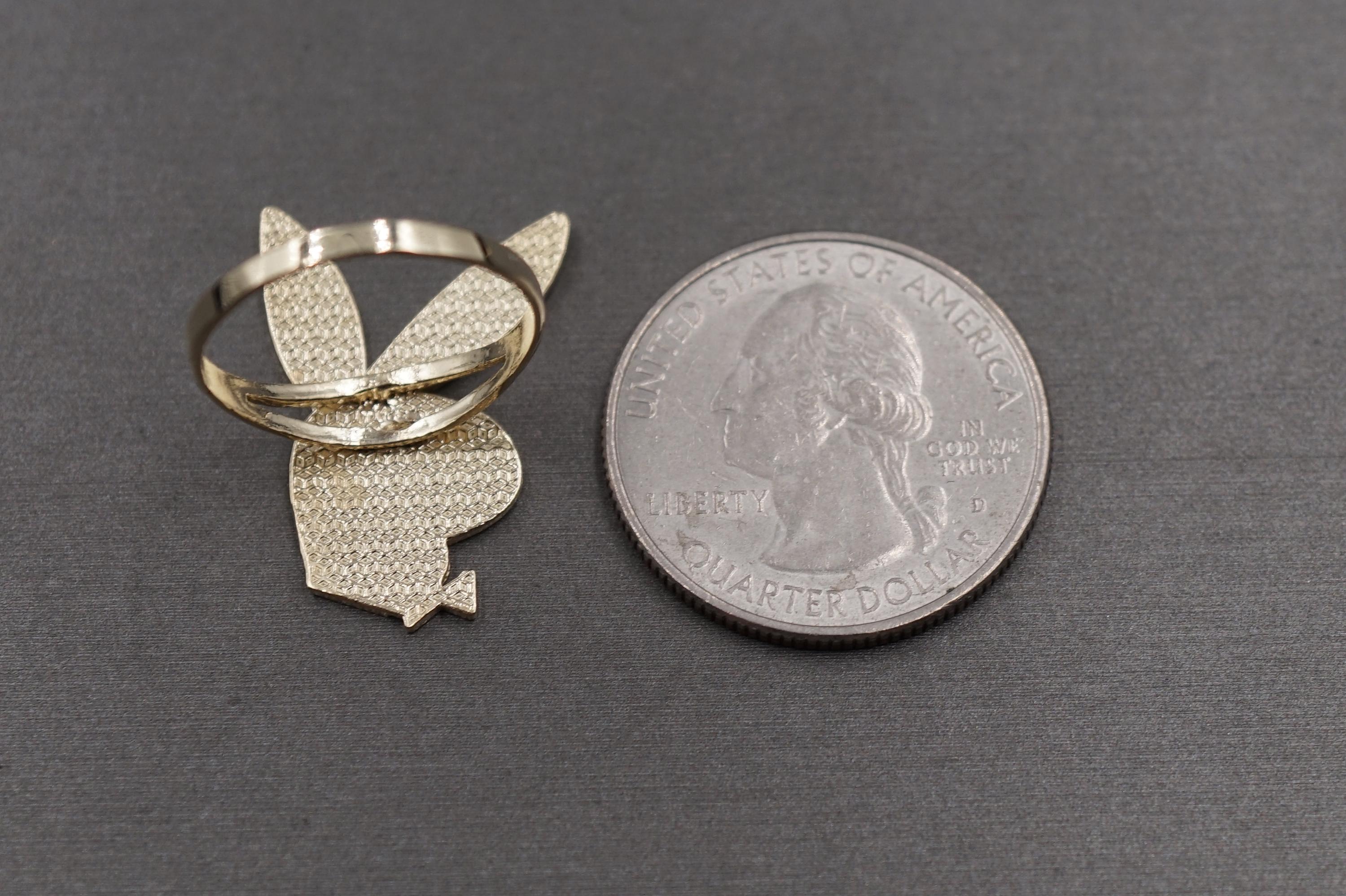 10K Solid Yellow Gold Diamond Cut Playboy Bunny Rabbit Band Ring