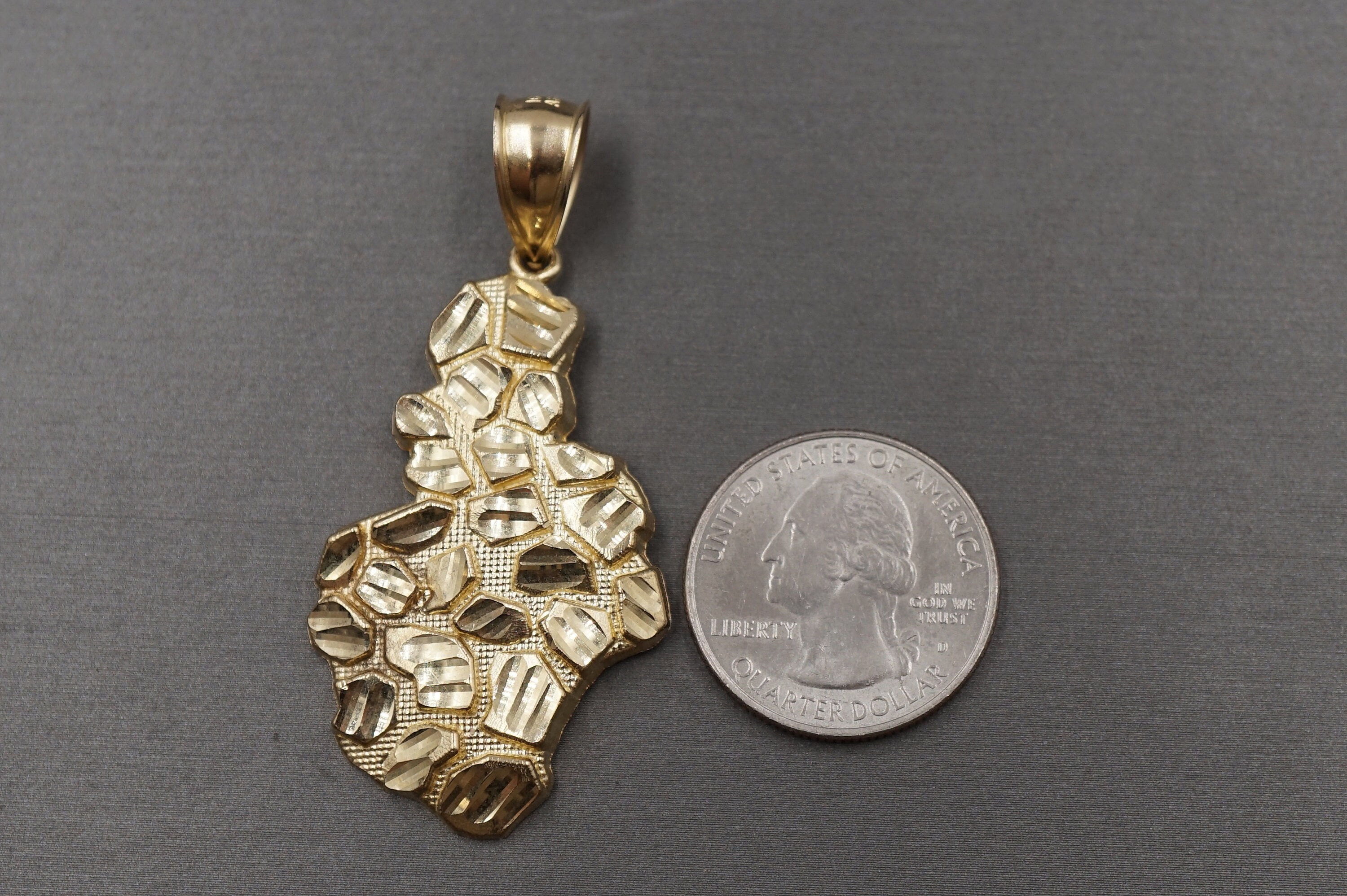 thumbnail image 2 of 10K Solid Yellow Gold Nugget Pendant - Dia Cut Polish, Unisex Necklace Charm 2 of 3