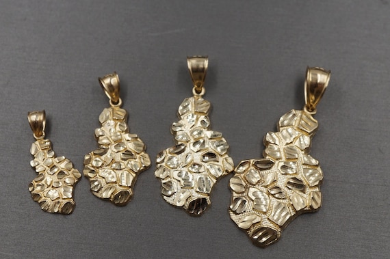 10K Solid Yellow Gold Round Nugget Stud Earrings - Dia Cut Women Men