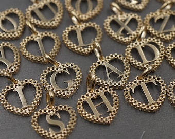 10K Solid Yellow Gold 0.75" Initial Alphabet Letter A to Z Charm Pendant.
