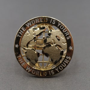 10K Solid Yellow Gold 0.9&quot; Diamond Cut Circle WORLD IS YOURS Band Ring.