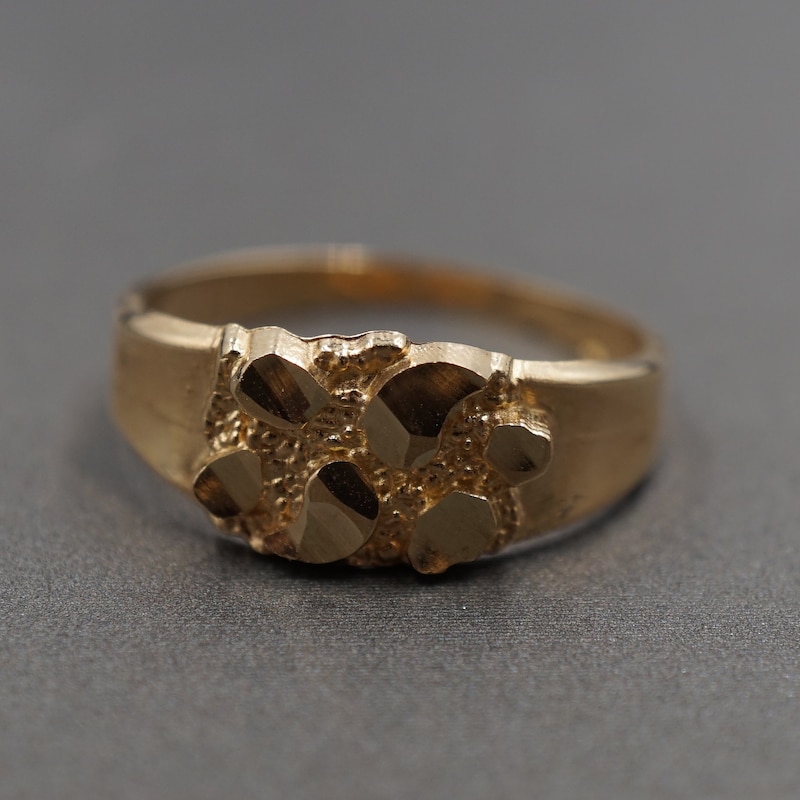 18k Gold Nugget Ring 6.85MM Diamond Cut Children Women Men Baby Nugget Pinky Band Ring.