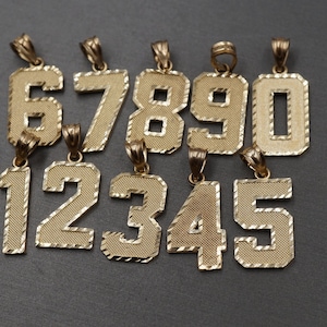 10K Solid Yellow Gold 1.05&quot; Diamond Cut Number Charm Pendant. Men Women Children